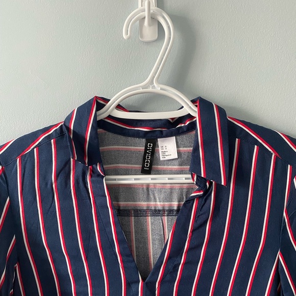 2/$20 Navy/Red Striped Dress shirt w/ Collar - Picture 2 of 2